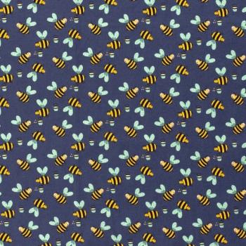 Baumwoll Druck Bienen auf Marineblau